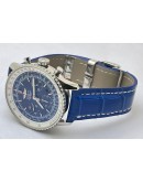 Breitling Navitimer Blue Leather Strap Swiss ETA Valjoux 7750 Automatic Watch