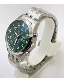 I W C Pilot Chronograph Green Day-Date Steel Watch