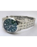 I W C Pilot Chronograph Green Day-Date Steel Watch