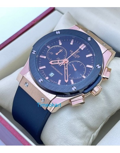 Hublot Classic Fusion Chronograph Rose Gold Black Rubber Strap Watch