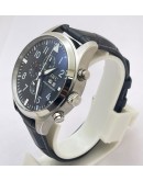 I W C Pilot Chronograph Day-Date Black Leather Strap Watch