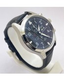 I W C Pilot Chronograph Day-Date Black Leather Strap Watch