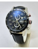 TAG HEUER CARRERA CALIBRE 16 DAY DATE  LEATHER STRAP WATCH