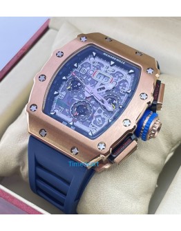 Richard Mille RM11 Rose Gold Blue Rubber Strap Swiss Automatic Watch