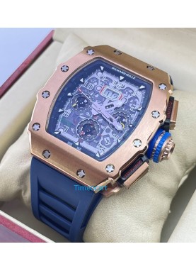 Richard Mille RM11 Rose Gold Blue Rubber Strap Swiss Automatic Watch