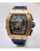 Richard Mille RM11 Rose Gold Blue Rubber Strap Swiss Automatic Watch