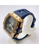 Richard Mille RM11 Rose Gold Blue Rubber Strap Swiss Automatic Watch