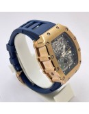 Richard Mille RM11 Rose Gold Blue Rubber Strap Swiss Automatic Watch