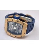 Richard Mille RM11 Rose Gold Blue Rubber Strap Swiss Automatic Watch