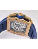 Richard Mille RM11 Rose Gold Blue Rubber Strap Swiss Automatic Watch