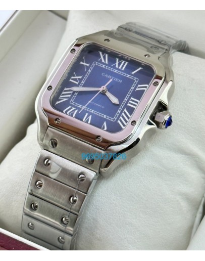 Cartier Santos 100 Steel Blue Swiss Automatic Ladies Watch