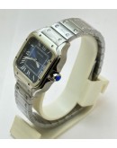 Cartier Baignoire Blue Leather Strap Watch