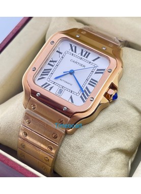Cartier Santos 100 White Rose Gold Swiss Automatic Watch
