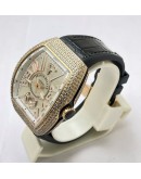 Franck Muller Vanguard Diamond White Black Leather Strap Swiss ETA Automatic Watch