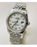 Rolex Date Just Mother Of Pearl White Steel Swiss Automatic Watch