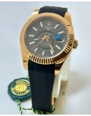 Rolex Sky Dweller Brown Black Rubber Strap Swiss ETA Automatic Watch