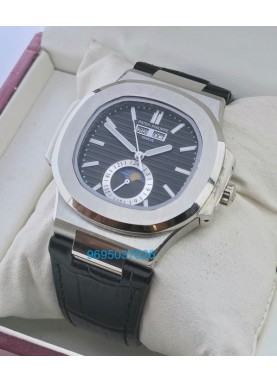 Patek Philippe Nautilus Annual Calendar Moon Phase Leather Strap Swiss Automatic Watch