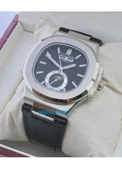 Patek Philippe Nautilus Annual Calendar Moon Phase Leather Strap Swiss Automatic Watch