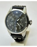 I W C Big Pilot Grey Black Leather Swiss Automatic Watch