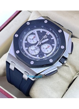 Audemars Piguet Chronometer Green Emerald Bezel Green Rubber Strap Watch