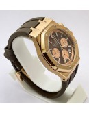 Audemars Piguet Chronometer Rose Gold Brown Rubber Strap Watch