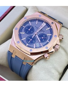 Audemars Piguet Chronometer Rose Gold Grey Rubber Strap Watch