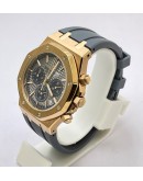 Audemars Piguet Chronometer Rose Gold Grey Rubber Strap Watch
