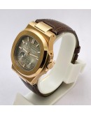 Patek Philippe Nautilus Moon Phase Power Reserve Brown Leather Strap Swiss Automatic Watch