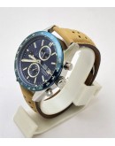 TAG HEUER CARRERA CALIBRE BLUE BROWN LEATHER STRAP WATCH