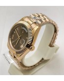 Rolex Day-Date Roman Mark Brown Rose Gold Swiss Automatic Watch