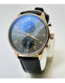 I W C Portugieser Chronograph Rose Gold Black Leather Strap  Swiss Automatic Watch