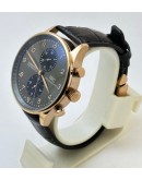 I W C Portugieser Chronograph Rose Gold Black Leather Strap  Swiss Automatic Watch