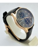 I W C Portugieser Chronograph Rose Gold Black Leather Strap  Swiss Automatic Watch