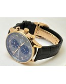 I W C Portugieser Chronograph Rose Gold Black Leather Strap  Swiss Automatic Watch