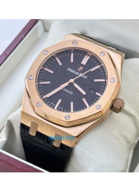 Audemars Piguet Royal Oak Black Leather Strap Swiss ETA