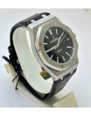 Audemars Piguet Royal Oak Steel Black Leather Strap Swiss Automatic Watch
