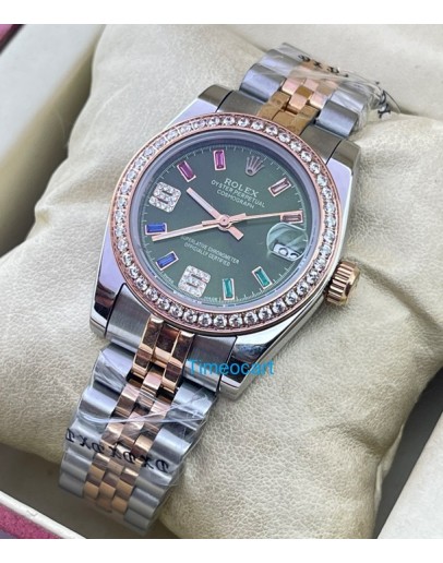 Rolex Datejust Green Diamond Bezel Dual Tone Swiss Automatic Ladies Watch