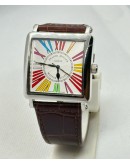 Franck Muller Square Master Steel Color Dreams Roman Mark Leather Strap Watch