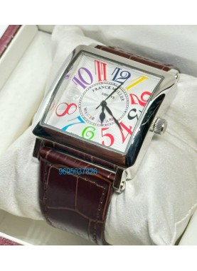 Franck Muller Square Master Steel Color Dreams Leather Strap Watch