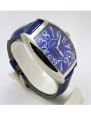 Franck Muller Crazy Hours Steel Blue Leather Strap Swiss Automatic Watch