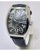 Franck Muller Crazy Hours Steel Black Leather Strap Swiss Automatic Watch