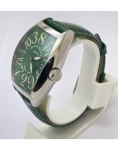 Franck Muller Crazy Hours Steel Green Leather Strap Swiss Automatic Watch