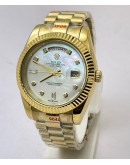 Rolex Day Date Diamond Mark White Mother Of Pearl Gold Swiss Automatic Watch
