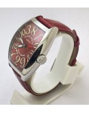 Franck Muller Crazy Hours Steel Red Leather Strap Swiss Automatic Watch
