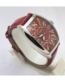 Franck Muller Crazy Hours Steel Red Leather Strap Swiss Automatic Watch