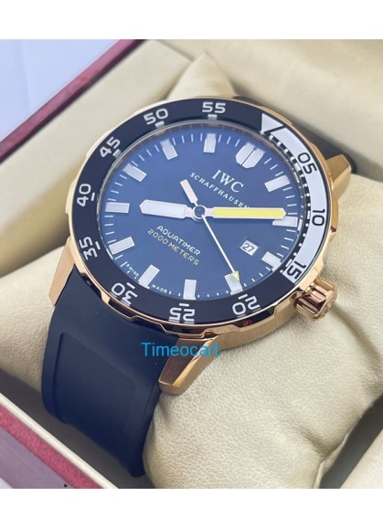 I W C Aquatimer 2000 Rose Gold Black Rubber Strap Swiss Automatic Watch