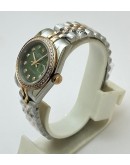 Rolex Datejust Diamond Bezel Green Dual Tone Swiss Automatic Ladies Watch