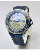 OMEGA SEAMASTER 50TH ANNIVERSARY GREY DIAL BLUE RUBBER STRAP SWISS AUTOMATIC WATCH