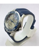 OMEGA SEAMASTER 50TH ANNIVERSARY GREY DIAL BLUE RUBBER STRAP SWISS AUTOMATIC WATCH