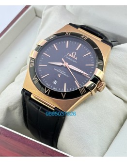 Omega Constellation Rose Gold Black Strap Swiss Automatic Watch